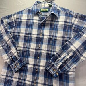 American Eagle Shirt Mens Medium Blue Plaid Button Heavy Cotton Flannel Gorpcore